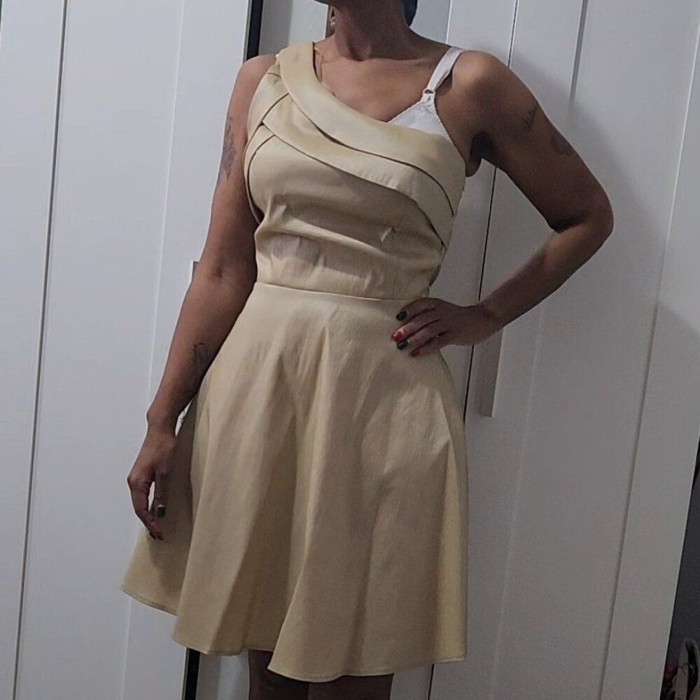 NWT Gold One Shoulder A Line Dress Size M